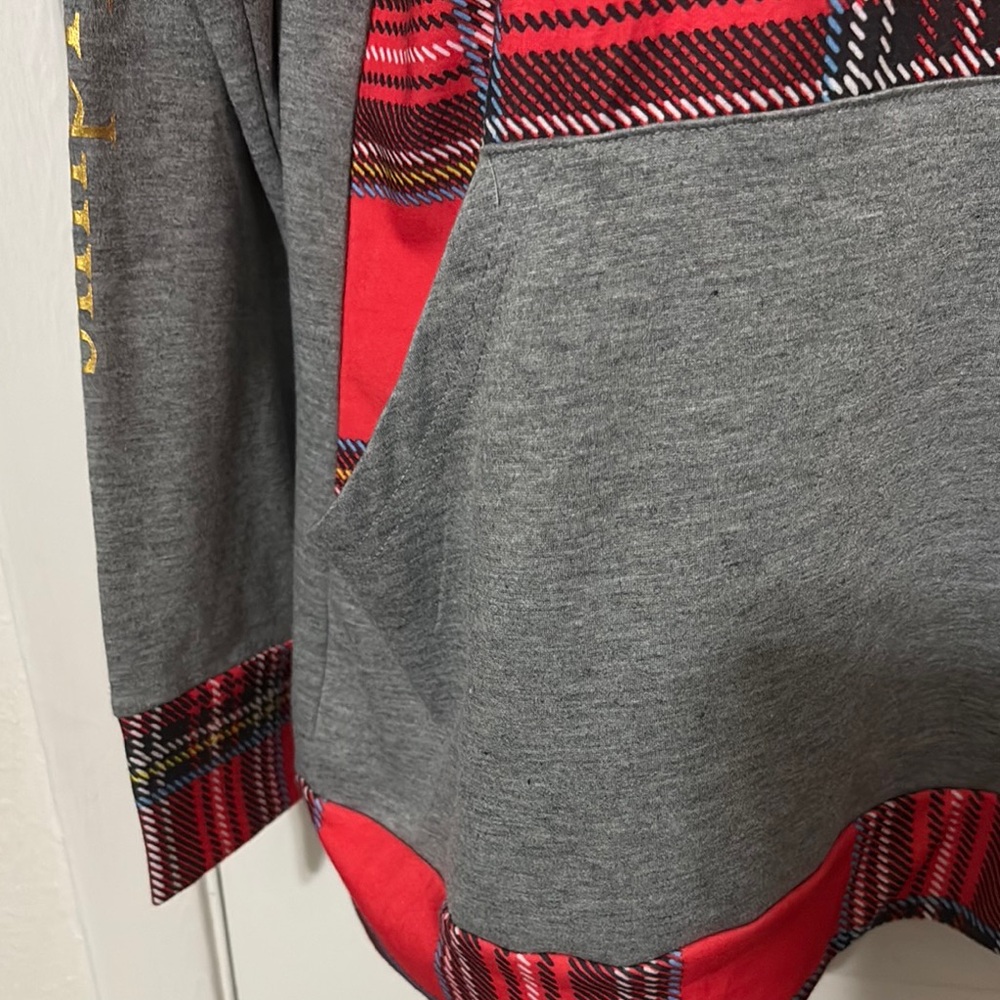 Simply Southern Gray and Red Plaid Hoodie - Picture 4 of 5